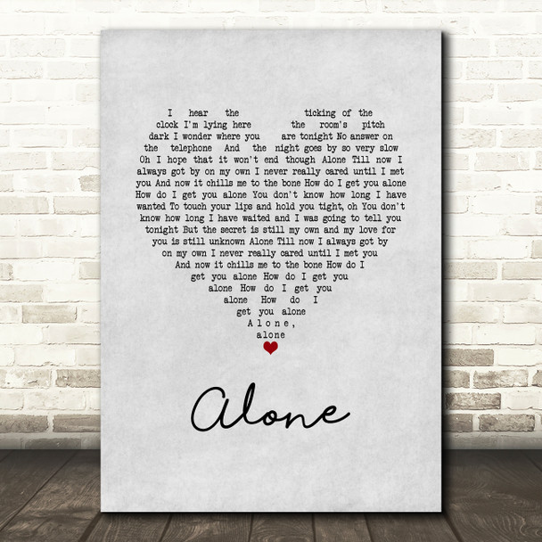 Heart Alone Grey Heart Song Lyric Wall Art Print