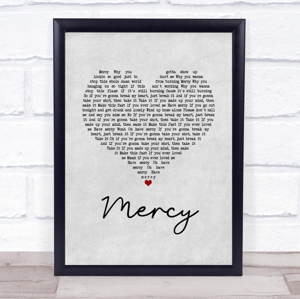 Brett Young Mercy Grey Heart Song Lyric Wall Art Print