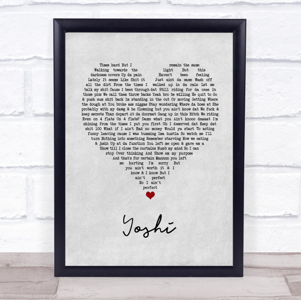 L-H Yoshi Grey Heart Song Lyric Wall Art Print