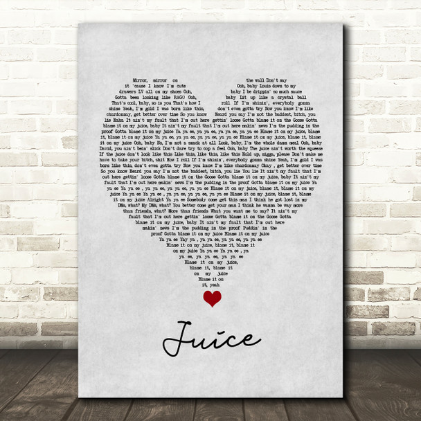 Lizzo Juice Grey Heart Song Lyric Wall Art Print