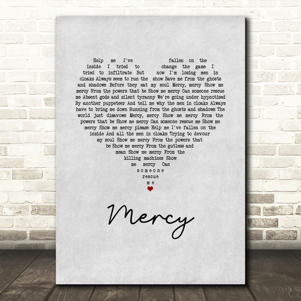 Muse Mercy Grey Heart Song Lyric Wall Art Print