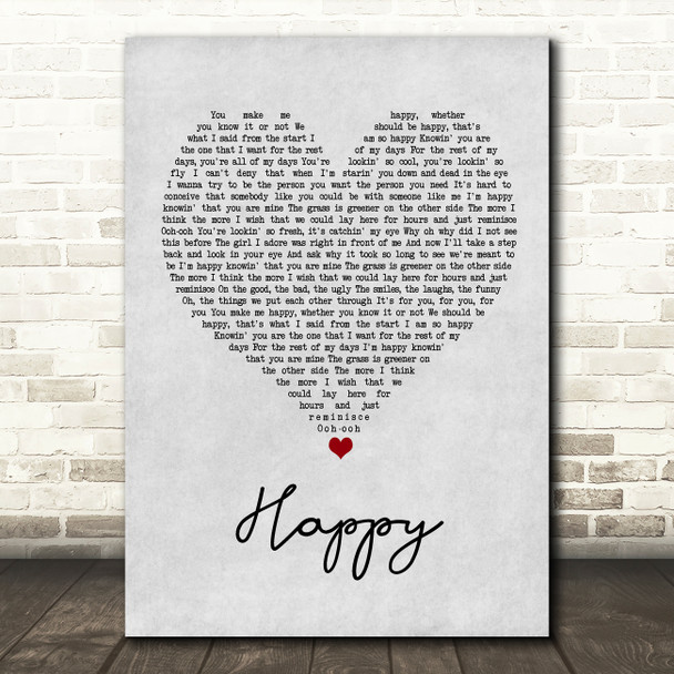 Never Shout Never Happy Grey Heart Song Lyric Wall Art Print