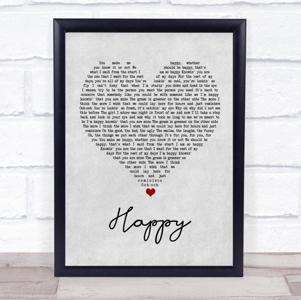 Never Shout Never Happy Grey Heart Song Lyric Wall Art Print