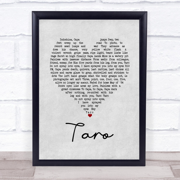 alt-J Taro Grey Heart Song Lyric Wall Art Print