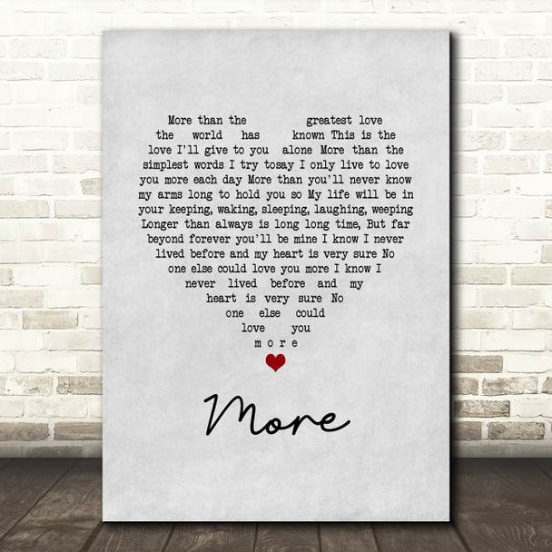 Andy Williams More Grey Heart Song Lyric Wall Art Print