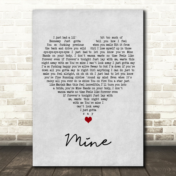 Bazzi Mine Grey Heart Song Lyric Wall Art Print