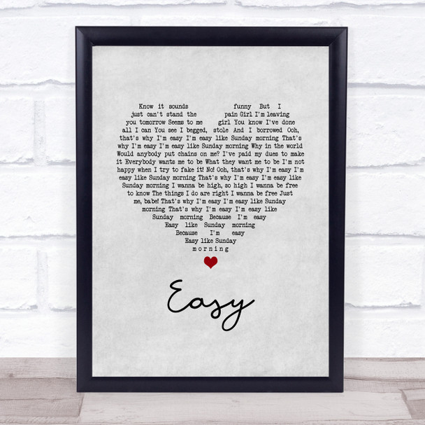 Lionel Richie Easy Grey Heart Song Lyric Wall Art Print