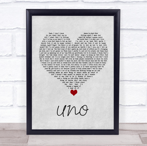 Rex Orange County UNO Grey Heart Song Lyric Wall Art Print