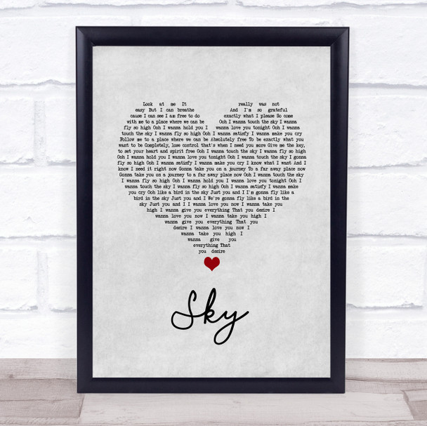 Sonique Sky Grey Heart Song Lyric Wall Art Print