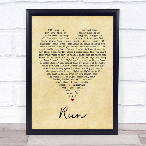 Run Leona Lewis Vintage Heart Song Lyric Quote Print
