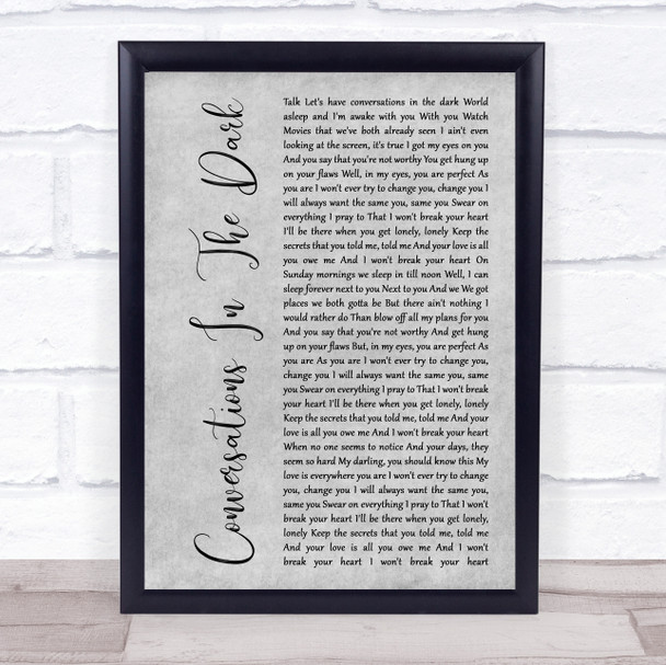 John Legend Conversations In The Dark Grey Rustic Script Song Lyric Wall Art Print