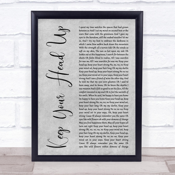 Ben Howard Keep Your Head Up Grey Rustic Script Song Lyric Wall Art Print