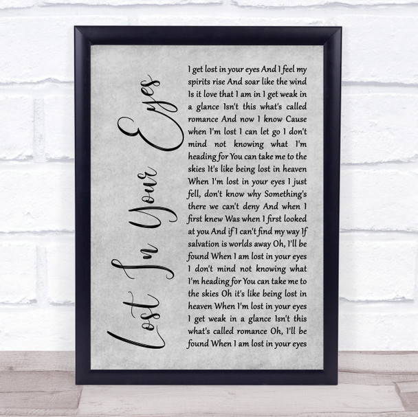 Debbie Gibson Lost In Your Eyes Grey Rustic Script Song Lyric Wall Art Print