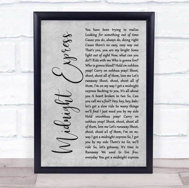 The Saw Doctors Midnight Express Grey Rustic Script Song Lyric Wall Art Print