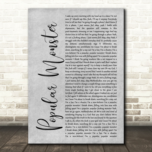 Falling In Reverse Popular Monster Grey Rustic Script Song Lyric Wall Art Print