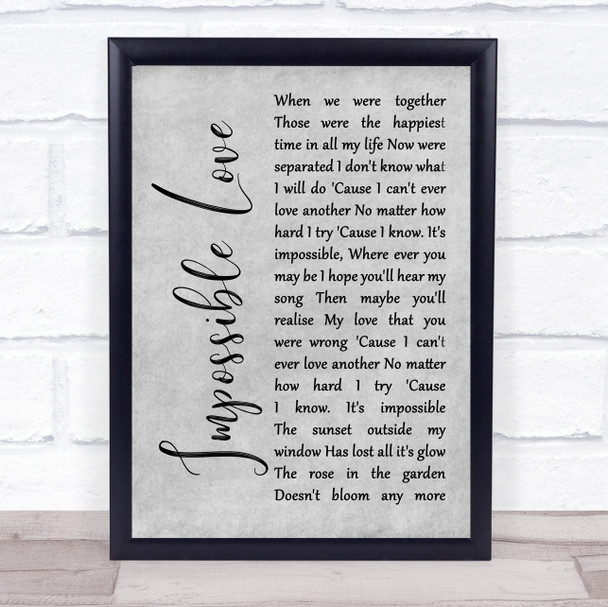 UB40 Impossible Love Grey Rustic Script Song Lyric Wall Art Print