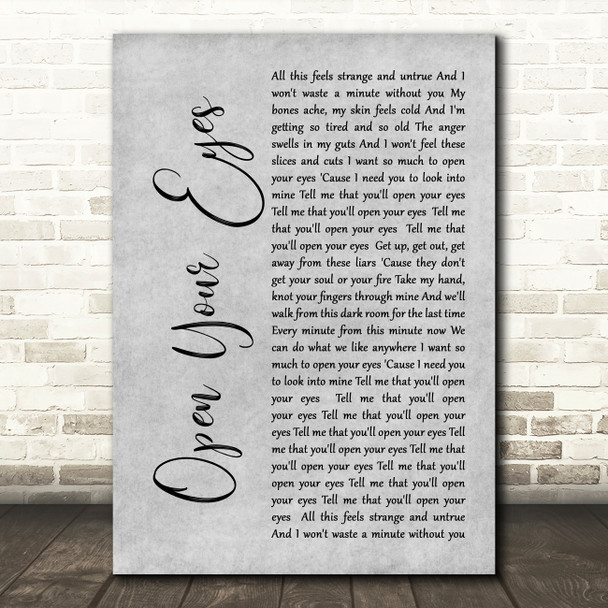 Snow Patrol Open Your Eyes Grey Rustic Script Song Lyric Wall Art Print