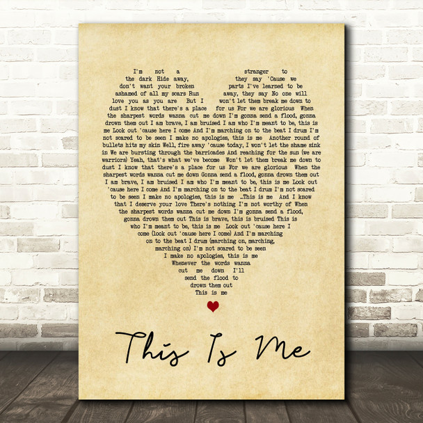 This Is Me The Greatest Showman Vintage Heart Song Lyric Quote Print