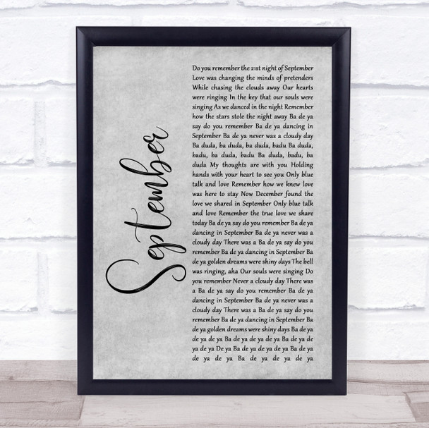 Earth, Wind And Fire September Grey Rustic Script Song Lyric Wall Art Print