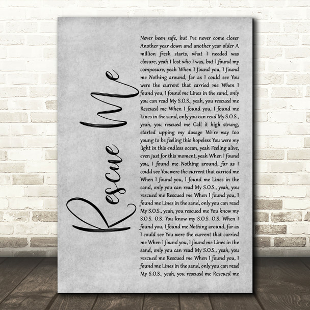 Marshmello Rescue Me Grey Rustic Script Song Lyric Wall Art Print