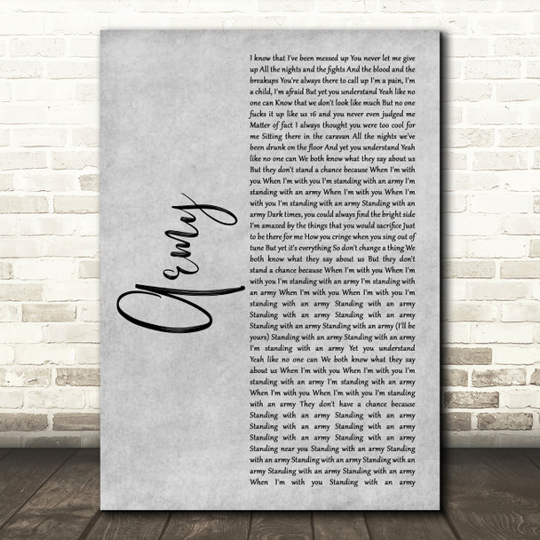 Ellie Goulding Army Grey Rustic Script Song Lyric Wall Art Print