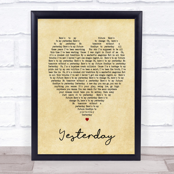 Yesterday Imagine Dragons Vintage Heart Song Lyric Quote Print