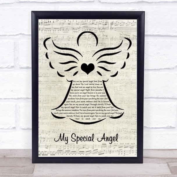 Bobby Vinton My Special Angel Music Script Angel Song Lyric Wall Art Print