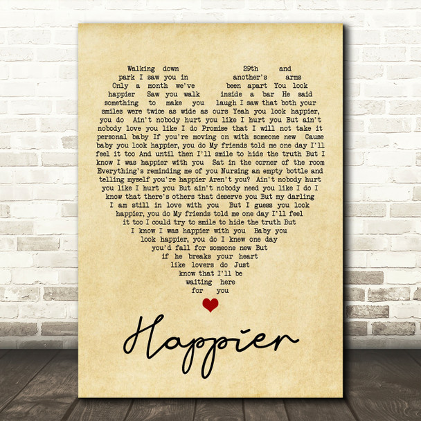 Happier Ed Sheeran Vintage Heart Quote Song Lyric Print
