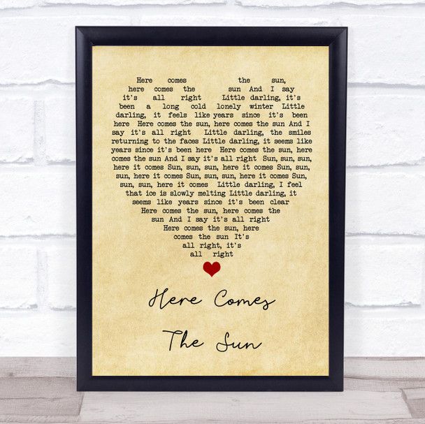 Here Comes The Sun The Beatles Vintage Heart Quote Song Lyric Print