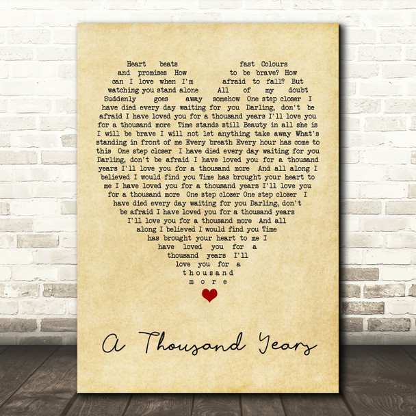 A Thousand Years Christina Perri Vintage Heart Quote Song Lyric Print