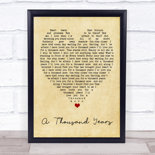 A Thousand Years Christina Perri Vintage Heart Quote Song Lyric Print