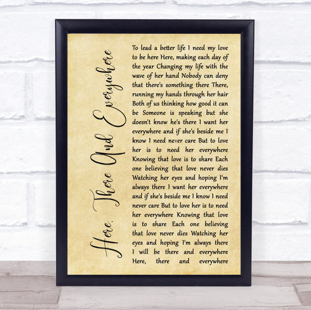 The Beatles Here, There And Everywhere Rustic Script Song Lyric Wall Art Print