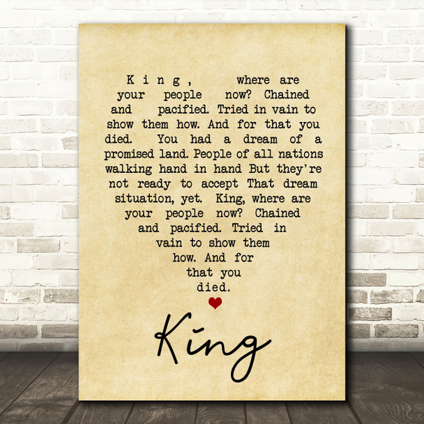 King UB40 Vintage Heart Quote Song Lyric Print