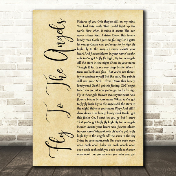 Slaughter Fly To The Angels Rustic Script Song Lyric Wall Art Print