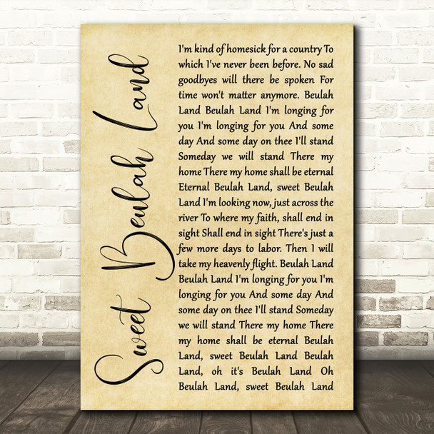 Squire Parsons Sweet Beulah Land Rustic Script Song Lyric Wall Art Print