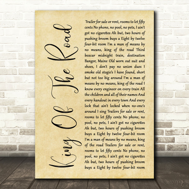 Roger Miller King Of The Road Rustic Script Song Lyric Wall Art Print