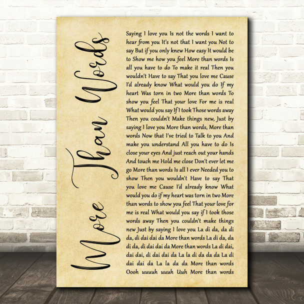 Extreme More Than Words Rustic Script Song Lyric Wall Art Print