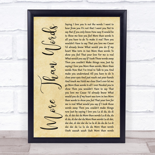 Extreme More Than Words Rustic Script Song Lyric Wall Art Print