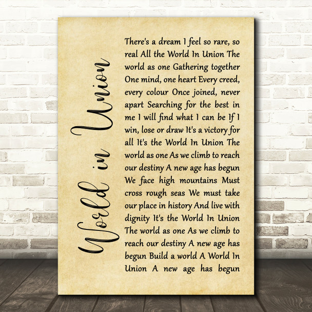 Kiri Te Kanawa World in Union Rustic Script Song Lyric Wall Art Print