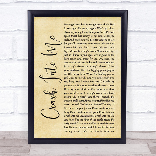 Dave Matthews Band Crash Into Me Rustic Script Song Lyric Wall Art Print