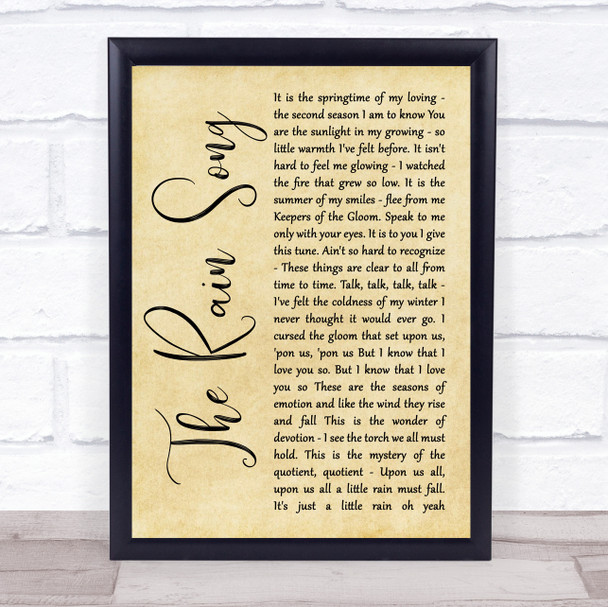 Led Zeppelin The Rain Song Rustic Script Song Lyric Wall Art Print