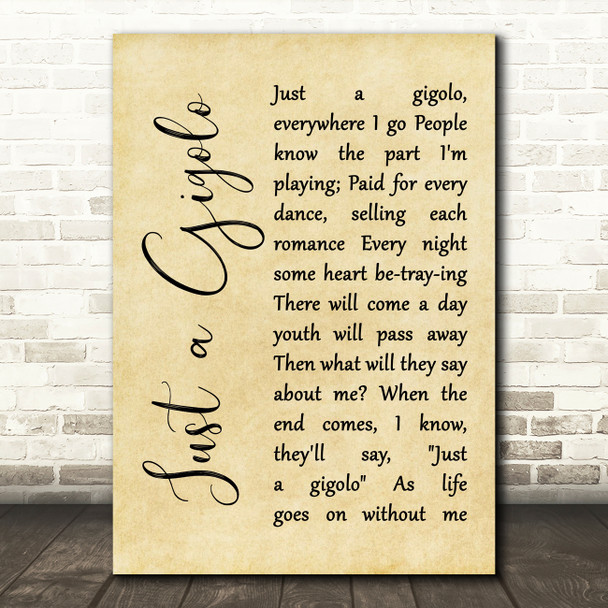 Louis Armstrong Just a Gigolo Rustic Script Song Lyric Wall Art Print