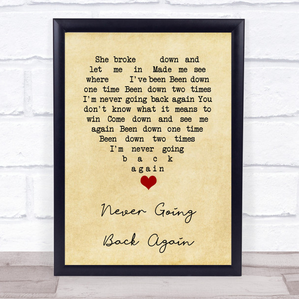 Never Going Back Again Fleetwood Mac Vintage Heart Quote Song Lyric Print
