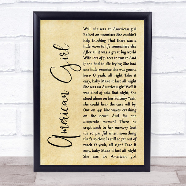 Tom Petty And The Heartbreakers American Girl Rustic Script Song Lyric Wall Art Print