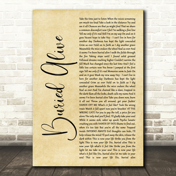Avenged Sevenfold Buried Alive Rustic Script Song Lyric Wall Art Print