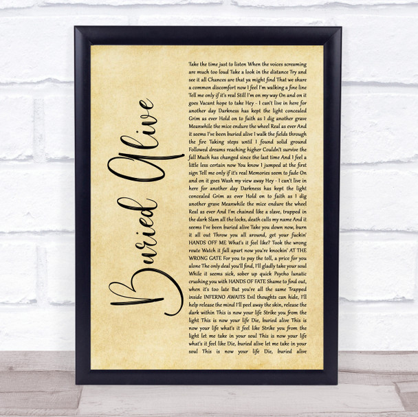 Avenged Sevenfold Buried Alive Rustic Script Song Lyric Wall Art Print