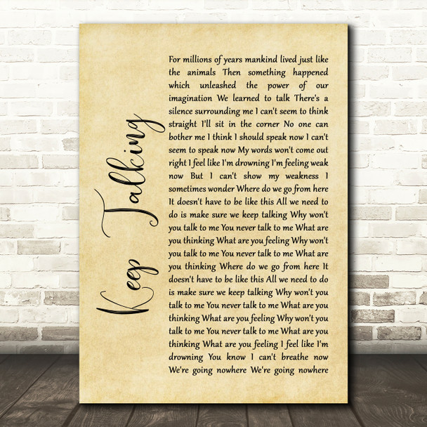 Pink Floyd Keep Talking Rustic Script Song Lyric Wall Art Print