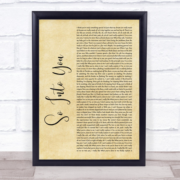 Fabolous ft. Ashanti So Into You Rustic Script Song Lyric Wall Art Print