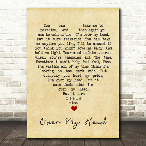 Over My Head Fleetwood Mac Vintage Heart Quote Song Lyric Print