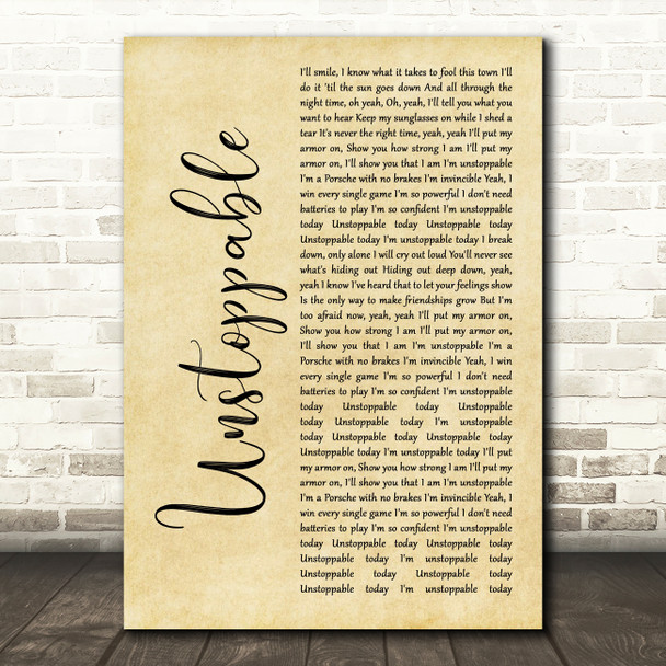 Sia Unstoppable Rustic Script Song Lyric Wall Art Print